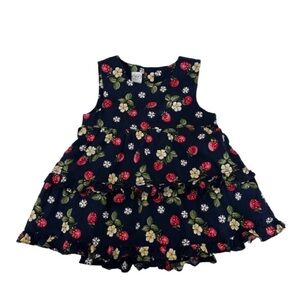Talbots Kids Girl 6M Navy Sleeveless Dress with Red Strawberry & Floral Print